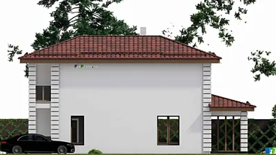 Проект двухэтажного дома 7 на 15, площадью 130 м² с террасой, балконом и 3 спальнями — фасад 5