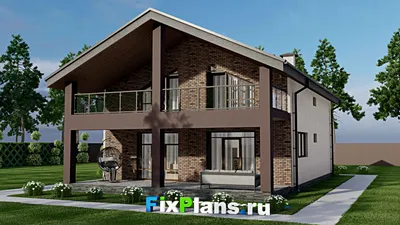 Проект дома с мансардой 11 на 16, площадью 250 м² с 4 спальнями — фасад 2