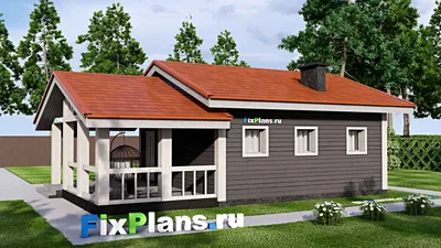 Проект бани 8 на 12, площадью 70 м² с терассой и санузлом — фасад 2