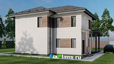 Проект двухэтажного дома 12 на 13, площадью 220 м² с террасой, балконом и 4 спальнями — фасад 2