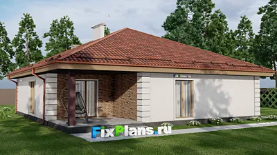 Проект одноэтажного дома 15 на 15, площадью 170 м² с террасой и 4 спальнями — фасад 2