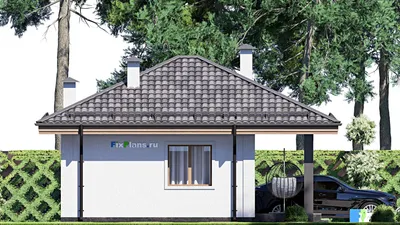 Проект бани 8 на 9, площадью 50 м² с терассой, санузлом и спальней — фасад 4