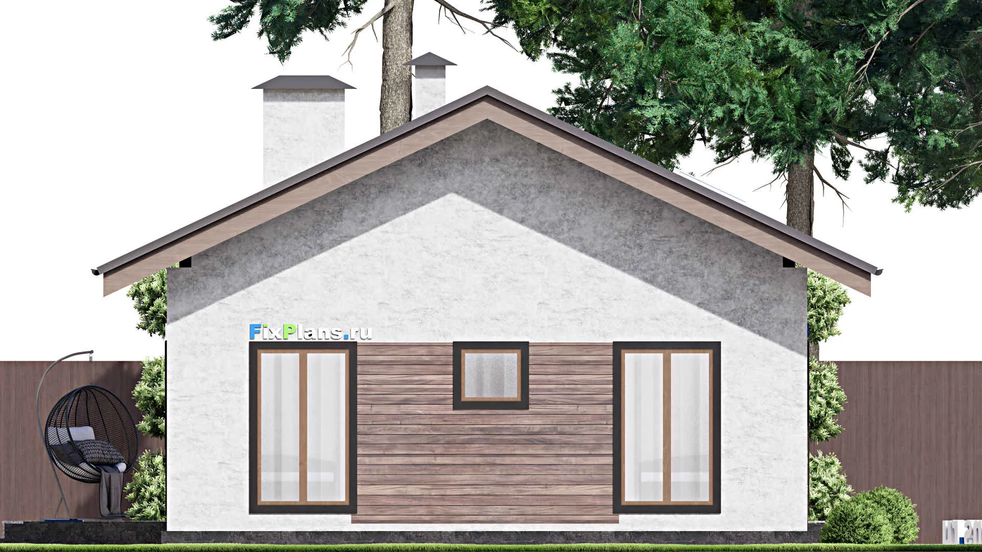F-14732 - Проект одноэтажного дома 10 на 13, площадью 100 м² с террасой, баней и 2 спальнями