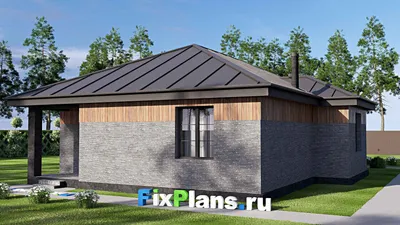 Проект одноэтажного дома 13 на 16, площадью 140 м² с террасой и 3 спальнями (F-19727) — фасад 2
