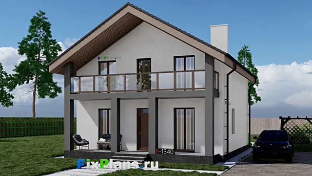 Проект дома с мансардой 9 на 10, площадью 140 м² с балконом и 3 спальнями