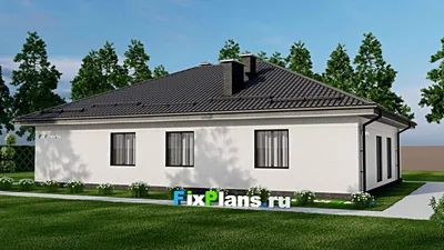 Проект одноэтажного дома 13 на 17, площадью 180 м² с террасой и 4 спальнями (F-2996) — фасад 2