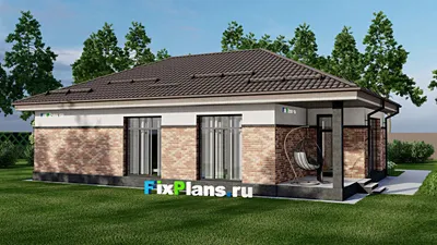 Проект одноэтажного дома 13 на 15, площадью 140 м² с террасой, гаражом на 2 машины и 2 спальнями — фасад 2
