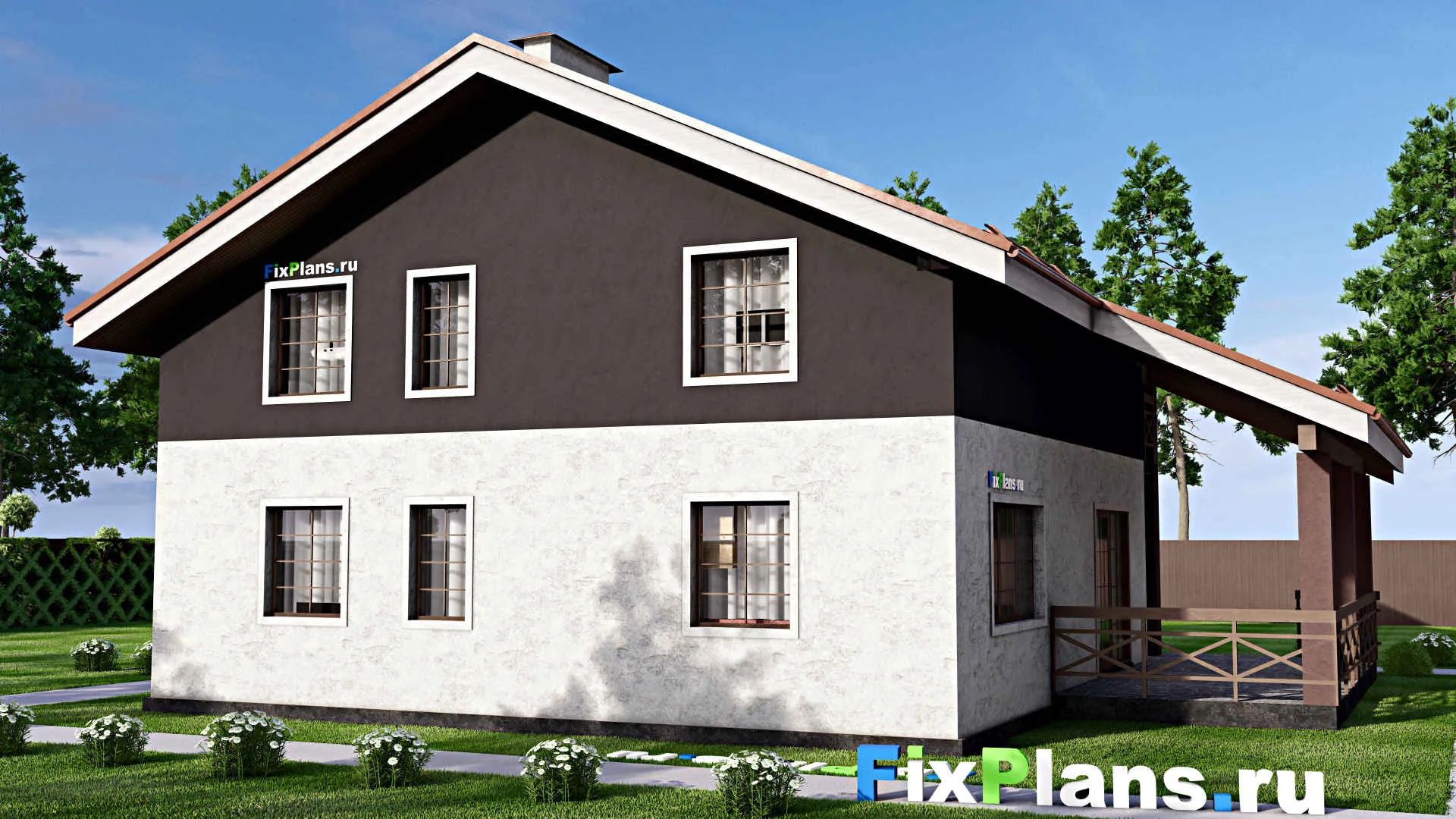 F-13346 - Проект дома с мансардой 13 на 17, площадью 260 м² с террасой, балконом и 4 спальнями