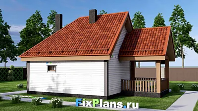 Проект бани 8 на 12, площадью 110 м² с комнатой отдыха, терассой, мансардой, санузлом и спальней — фасад 2