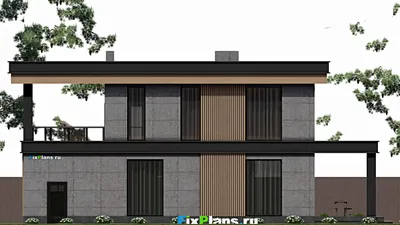 Проект двухэтажного дома 11 на 15, площадью 230 м² с террасой, балконом, гаражом на 1 машину и 3 спальнями — фасад 6