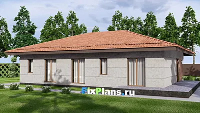 Проект одноэтажного дома 13 на 18, площадью 170 м² с террасой и 3 спальнями — фасад 2