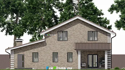 Проект дома с мансардой 14 на 16, площадью 240 м² с террасой, гаражом на 2 машины и 3 спальнями — фасад 4