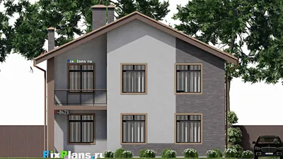 Проект двухэтажного дома 12 на 12, площадью 200 м² с террасой, балконом и 3 спальнями — фасад 3