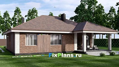 Проект одноэтажного дома 16 на 16, площадью 160 м² с террасой и 3 спальнями (F-14408) — фасад 2