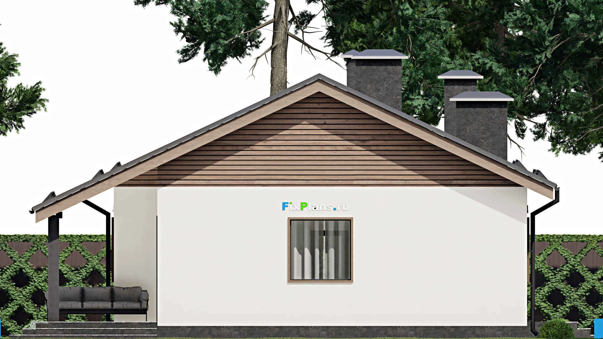 F-4859 - Проект одноэтажного дома 10 на 13, площадью 110 м² с террасой и 3 спальнями
