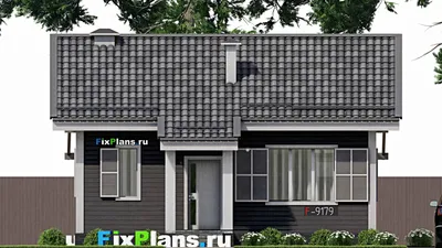 Проект одноэтажного дома 9 на 11, площадью 70 м² с террасой и 1 спальнями — фасад 3