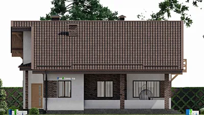 Проект дома с мансардой 13 на 13, площадью 210 м² с террасой, балконом и 3 спальнями — фасад 5