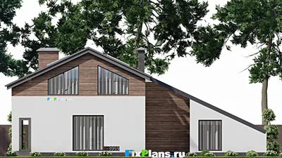 Проект дома с мансардой 14 на 17, площадью 190 м² с баней, бассейном и 1 спальнями — фасад 3