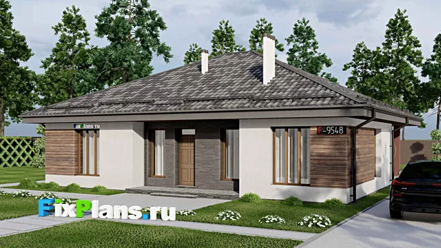 Проект одноэтажного дома 13 на 15, площадью 150 м² с террасой и 2 спальнями