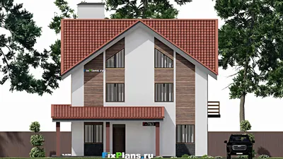 Проект двухэтажного дома с мансардой 12 на 14, площадью 280 м² с террасой, балконом и 4 спальнями — фасад 3