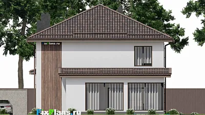 Проект двухэтажного дома 12 на 17, площадью 230 м² с террасой, баней и 4 спальнями (F-3941) — фасад 6