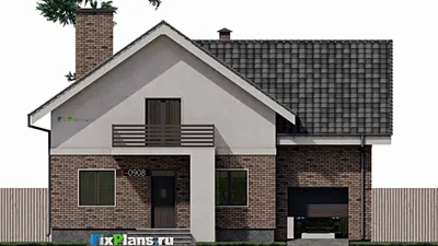 Проект дома с мансардой 13 на 13, площадью 260 м² с террасой, балконом, гаражом на 1 машину и 4 спальнями — фасад 3