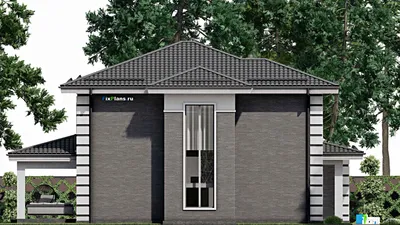 Проект двухэтажного дома 14 на 17, площадью 240 м² с террасой, гаражом на 1 машину и 4 спальнями — фасад 4