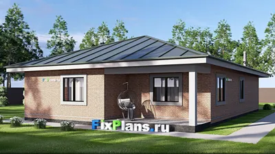 Проект одноэтажного дома 12 на 21, площадью 200 м² с террасой, гаражом на 2 машины и 3 спальнями — фасад 2