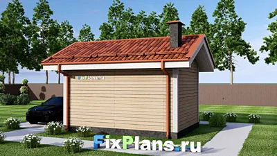 Проект бани 5 на 7, площадью 20 м² с комнатой отдыха — фасад 2