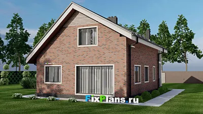 Проект дома с мансардой 9 на 14, площадью 150 м² с балконом, гаражом на 1 машину и 3 спальнями — фасад 2