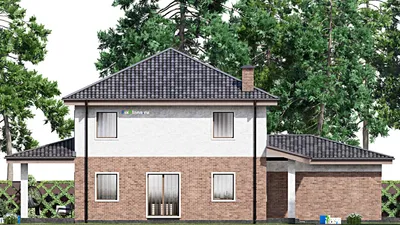 Проект двухэтажного дома 12 на 21, площадью 260 м² с террасой, гаражом на 2 машины и 5 спальнями — фасад 4