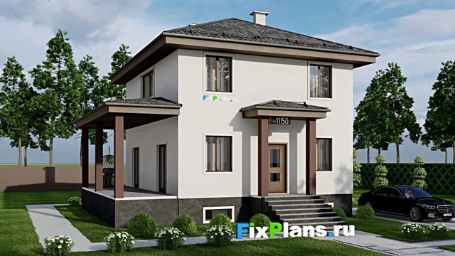 Проект двухэтажного дома 11 на 11, площадью 190 м² с террасой, цокольным этажом и 5 спальнями