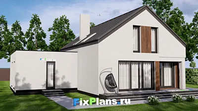 Проект дома с мансардой 16 на 18, площадью 290 м² с террасой, балконом, гаражом на 1 машину и 4 спальнями — фасад 2