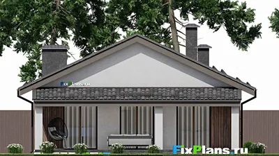 Проект одноэтажного дома 11 на 14, площадью 140 м² с террасой и 3 спальнями — фасад 6