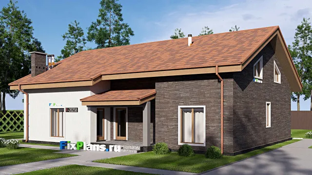 Проект дома с мансардой 13 на 16, площадью 300 м² с террасой и 5 спальнями