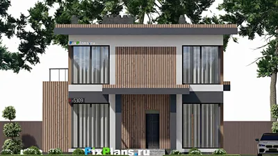 Проект двухэтажного дома 11 на 17, площадью 250 м² с террасой, балконом и 4 спальнями — фасад 3