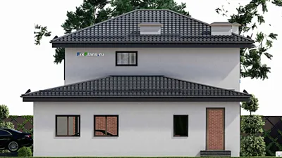 Проект двухэтажного дома 12 на 13, площадью 170 м² с гаражом на 1 машину и 2 спальнями — фасад 5