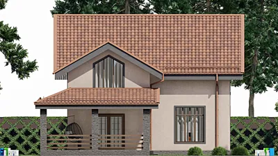 Проект дома с мансардой 12 на 17, площадью 220 м² с 5 спальнями — фасад 4