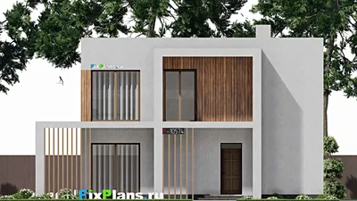 Проект двухэтажного дома 12 на 14, площадью 250 м² с террасой, балконом, баней, спортзалом и 2 спальнями — фасад 3