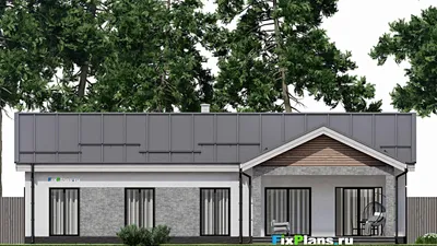 Проект одноэтажного дома 10 на 19, площадью 170 м² с террасой и 4 спальнями — фасад 4