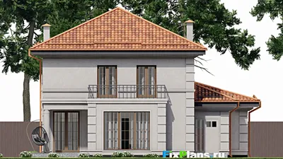 Проект двухэтажного дома 14 на 15, площадью 220 м² с 4 спальнями — фасад 6