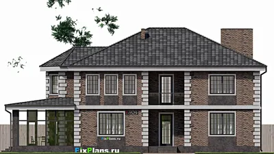 Проект двухэтажного дома 12 на 20, площадью 350 м² с террасой, балконом, спортзалом и 2 спальнями — фасад 3