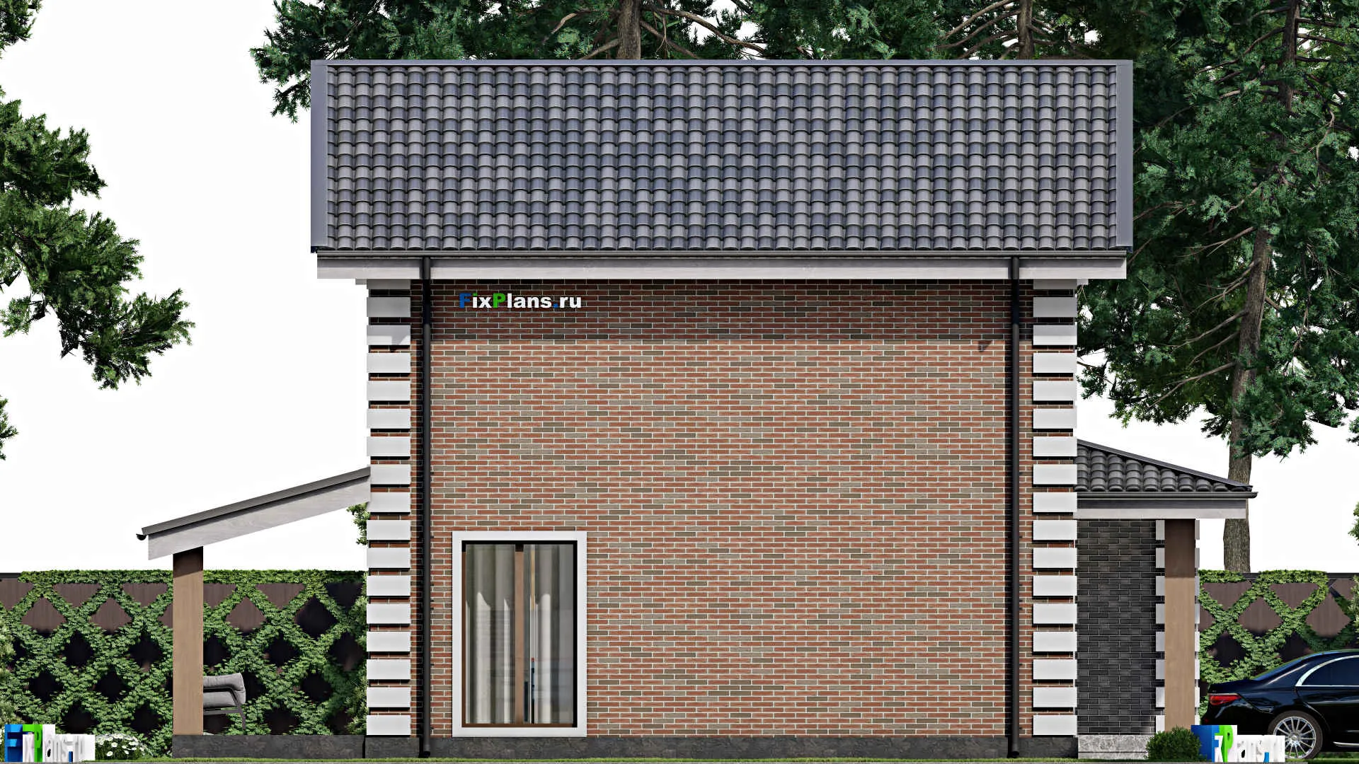 F-9287 - Проект двухэтажного дома 13 на 13, площадью 160 м² с террасой, гаражом на 1 машину и 4 спальнями