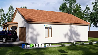 Проект одноэтажного дома 15 на 16, площадью 170 м² с террасой, гаражом на 1 машину и 2 спальнями — фасад 2