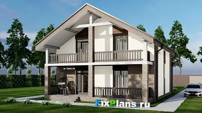 Проект дома с мансардой 11 на 11, площадью 210 м² с террасой, балконом и 3 спальнями — фасад 2