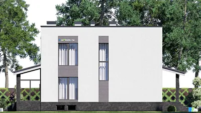 Проект двухэтажного дома 10 на 17, площадью 240 м² с террасой, цокольным этажом и 3 спальнями — фасад 4