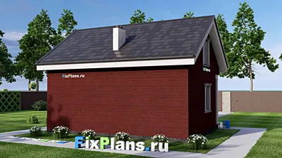 Проект бани 7 на 9, площадью 60 м² с комнатой отдыха, терассой, мансардой, санузлом и спальней — фасад 2