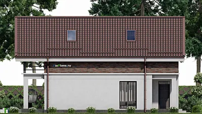 Проект дома с мансардой 11 на 14, площадью 230 м² с террасой, балконом и 5 спальнями — фасад 6