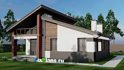 Проект дома с мансардой 14 на 14, площадью 160 м² с террасой, балконом и 3 спальнями — фасад 2