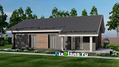 Проект одноэтажного дома 11 на 16, площадью 160 м² с террасой и 3 спальнями (F-5291) — фасад 2